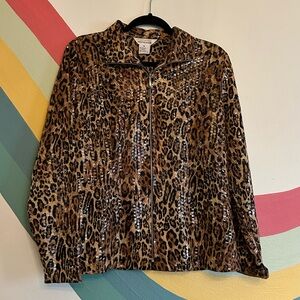 Exclusively Misook Women’s Leopard Shiny Cheetah Print Jacket Size Medium